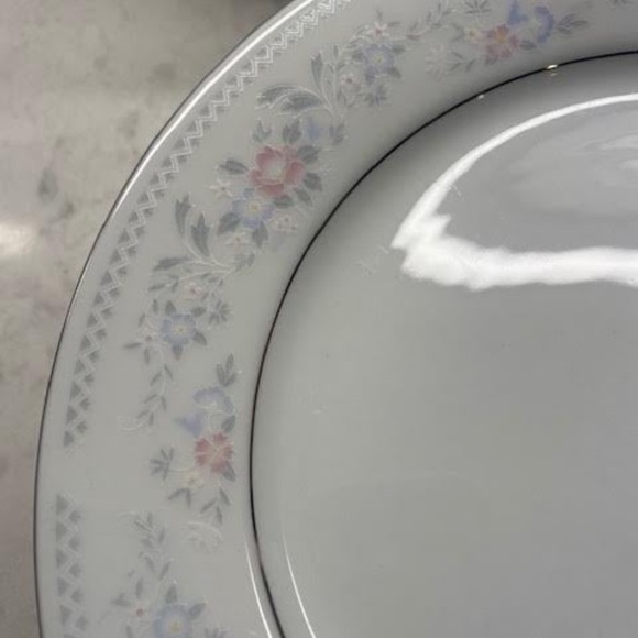 (7) Dessert Plates, 7-1/2" diameter, Floral Design, Silver Rim - Picture 2 of 3